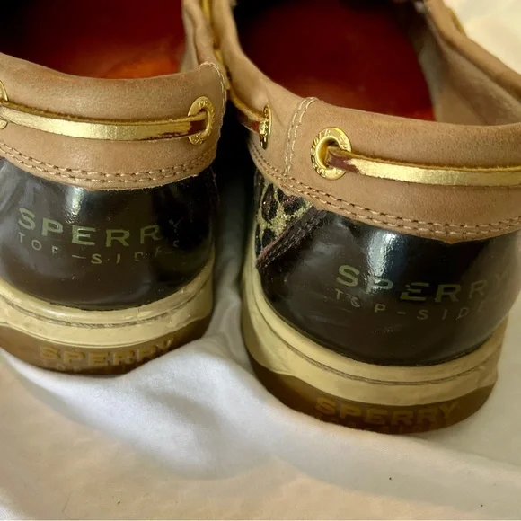 Sperry Women's Tan and Leopard detailed Boat Shoes - Picture 4 of 4